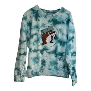 Bucc ees Tie Dye Crewneck Sweatshirt Teal Green White Graphic Long Sleeve Size L